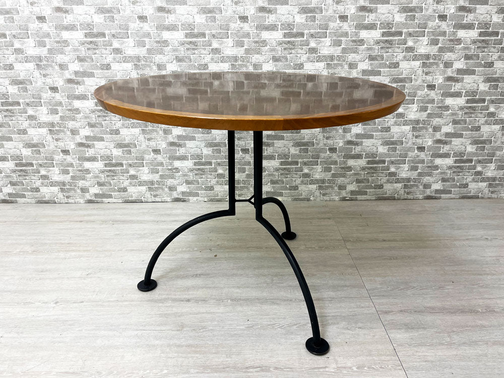 モダンデザイン Modern Design ラウンド ダイニングテーブル カフェテーブル 玉杢目 アイアンレッグ 直径90.5cm  中古品 買い取りしました。