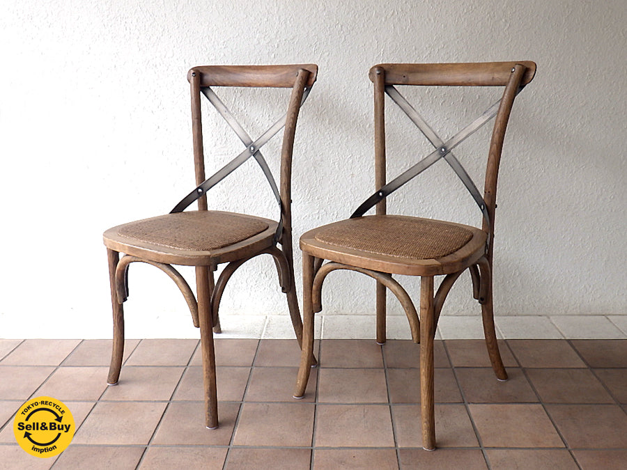 ジャーナルスタンダードファニチャー journal standard Furniture JSF 現行 ビーコンチェア BEACON CHAIR 無垢オーク曲げ木フレーム×ラタンシート×スチールパーツ × 2脚セット！ USビンテージスタイル 工業系 インダストリアル ラスティック USビンテージスタイル ベントウッドチェア 曲げ木椅子 買い取りしました！ 用賀店 出張買取もお任せ下さい。
