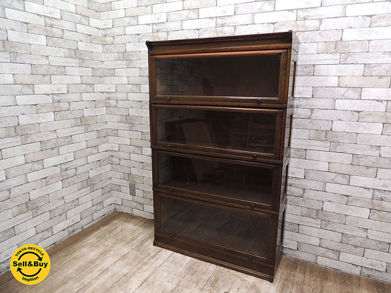 ジャパンビンテージ 4段スタッキングブックシェルフ ブックケース フラップ扉 東京府 特免品シール レトロ 英国スタイル アンティーク ～ 現代の生活スタイルにもフィットする多目的収納！ ～ 【 買取と販売とレンタルのお店 】