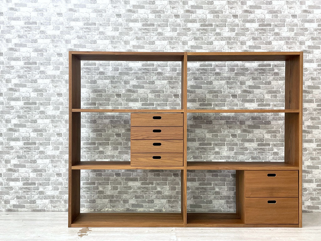 無印良品 MUJI スタッキングシェルフ ワイド 2列3段 ウォールナット材 オープンシェルフ 本棚 飾り棚 収納棚 スタッキングチェスト 抽斗付 定価￥65,780- 中古品 買い取りしました。