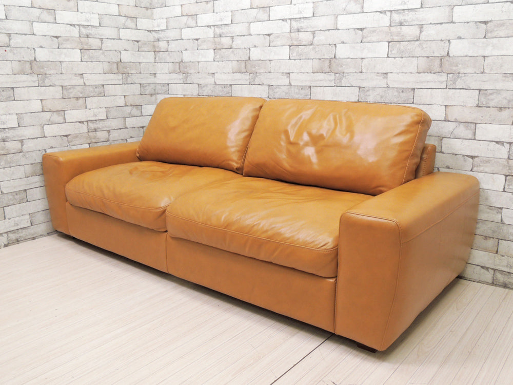 ウニコ unico テラ TERRA レザーソファ 3シーター Leather sofa 3 seater 3人掛け 本革 キャメル フェザークッション 廃番   中古品 買い取りしました。