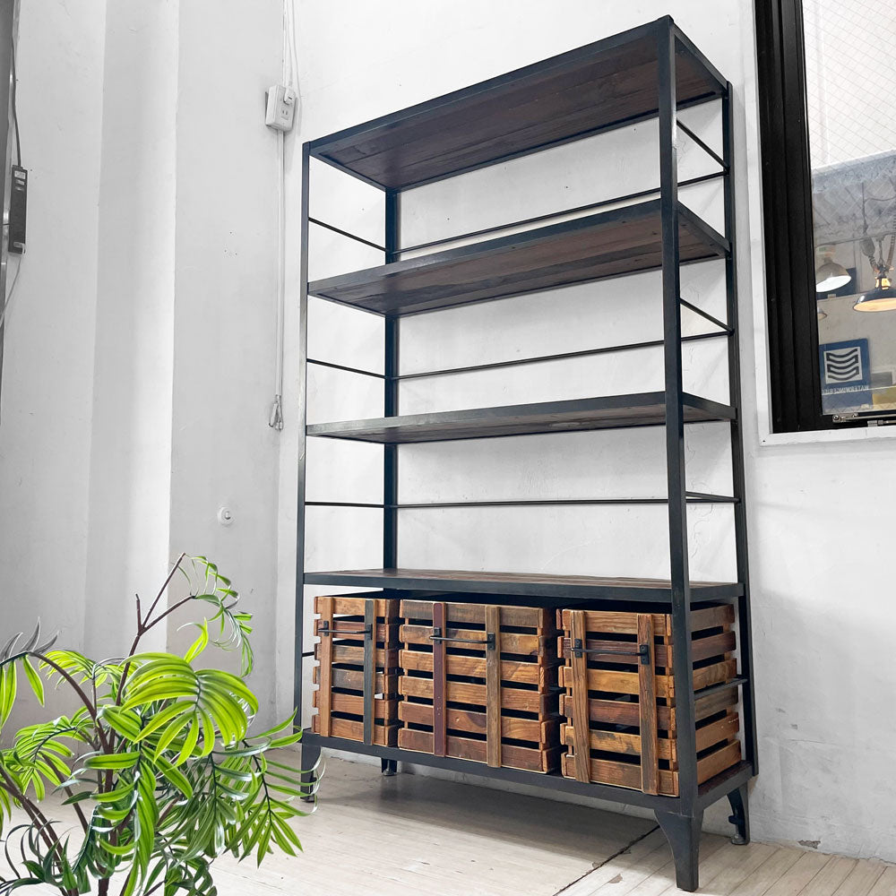 ジャーナルスタンダードファニチャー journal standard Furniture カルビ シェルフ CALVI SHELF 収納ボックス付き アイアン 古材 廃番～インダストリアルで映えさせる。