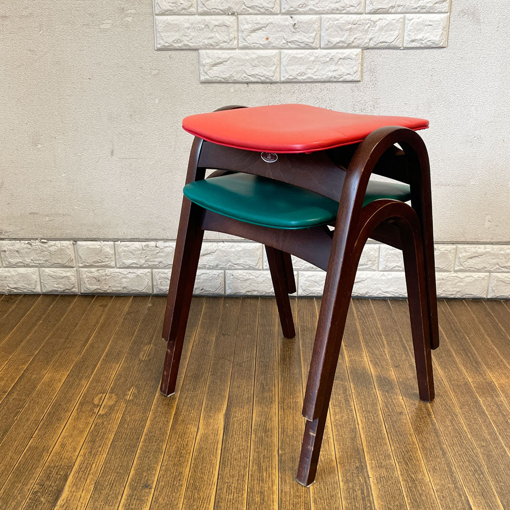 【経堂店】秋田木工 akimoku スツール 202 剣持スツール スタッキング レッド＆グリーン ビンテージ 剣持勇 買取させていただきました。