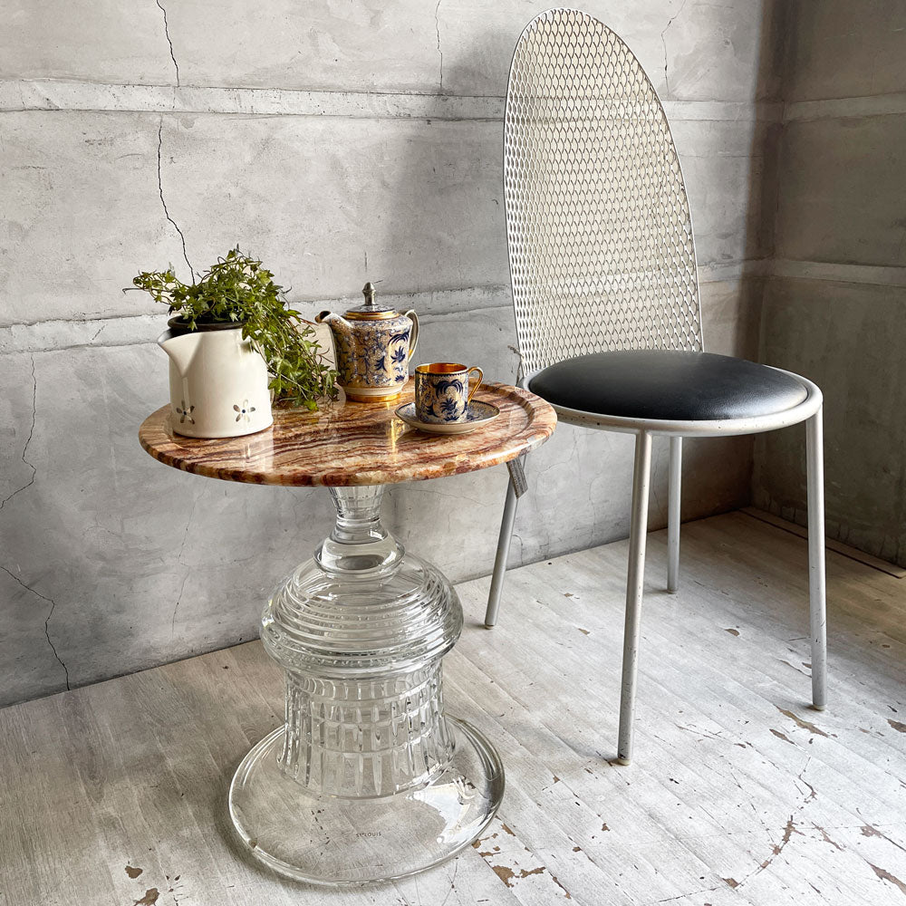 【学芸大学店】サンルイ SAINT-LOUIS カドリール QUADRILLE ペデスタルテーブル サイドテーブル クリスタルガラス 大理石 マーブルトップ フランス  廃番カラー 買取させていただきました。