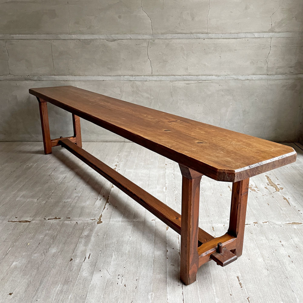 【学芸大学店】ジャパンビンテージ Japan Vintage ロングベンチ パイン古材 花台 フラワースタンド くさび留め 古道具 古家具 店舗什器 買取させていただきました。
