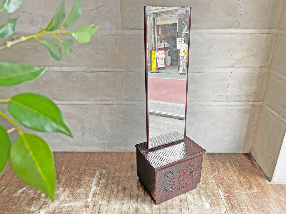 鎌倉彫 鏡台 ドレッサー ミラー 化粧台 漆塗り 牡丹 民芸家具 現状品 中古品 買い取りしました。