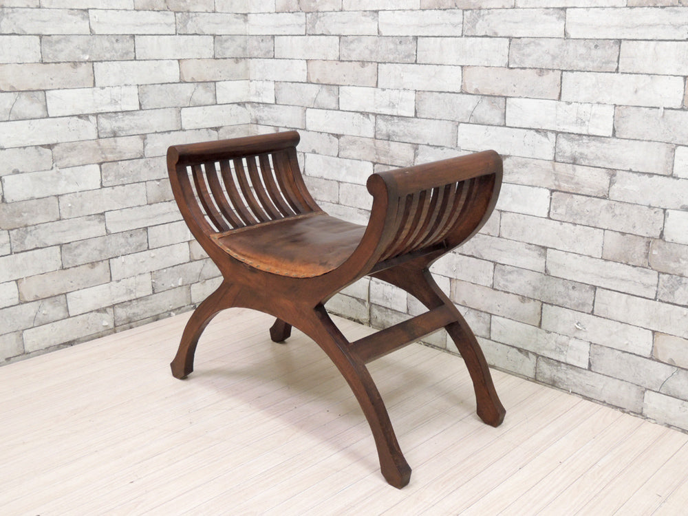 アジアン家具 カルティニチェア ベンチ レザー × アジアンチーク 一人掛け スツール  中古品 買い取りしました。