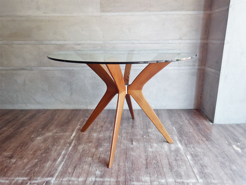 カリガリス Calligaris トーキョー Tokyo クリアガラス ラウンドテーブル ダイニングテーブル ビーチ材 ウォールナットカラー イタリアモダン 中古品 買い取りしました。