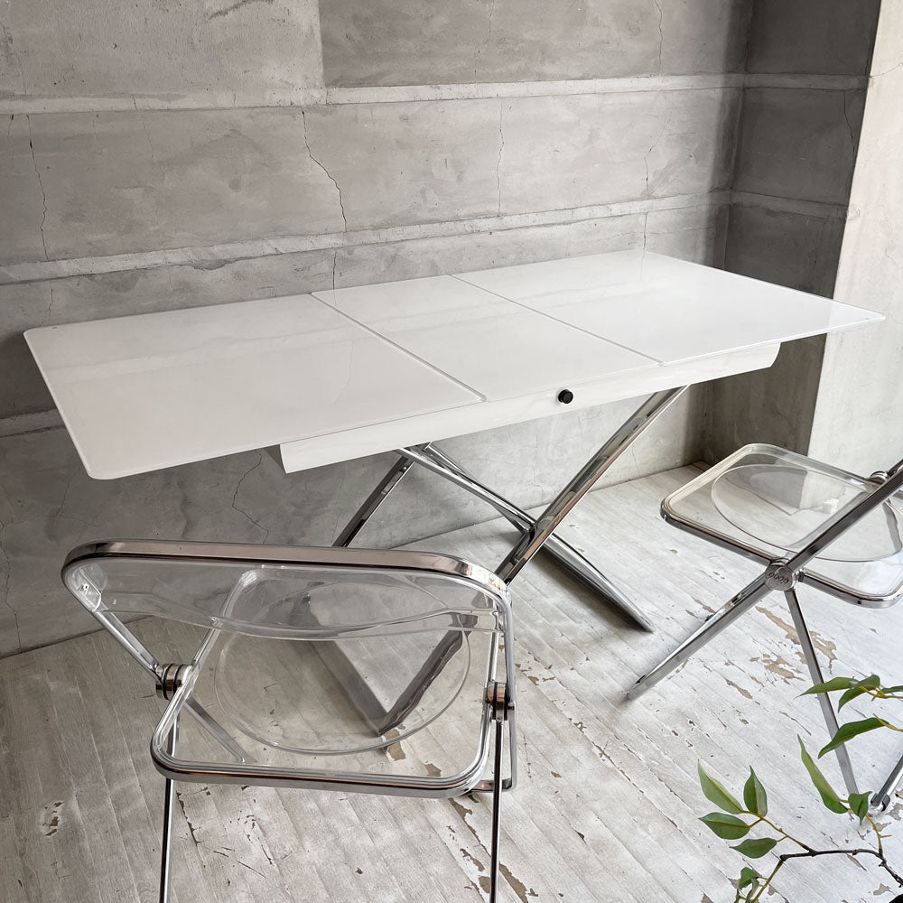 【学芸大学店】カリガリス Calligaris マジックジェイ Magic-J リフティングテーブル 伸長＆昇降式 ダイニングテーブル コーヒーテーブル ガラストップ エクストラホワイト イタリアモダン 買取させていただきました。