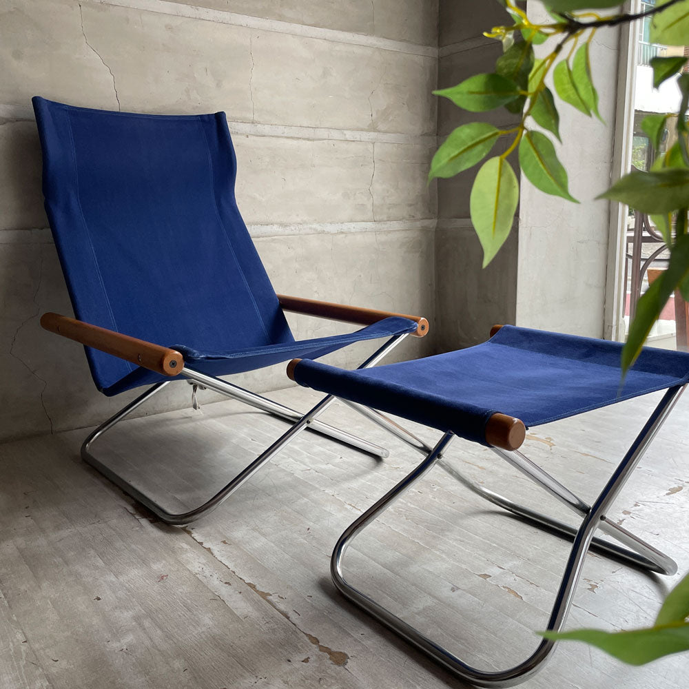 【学芸大学店】ニーチェア エックス Ny chair X フォールディングチェア オットマン付 ブルー オーク材 ハイバック 折畳 チェア 新居猛  ニーファニチャー 買取させていただきました。