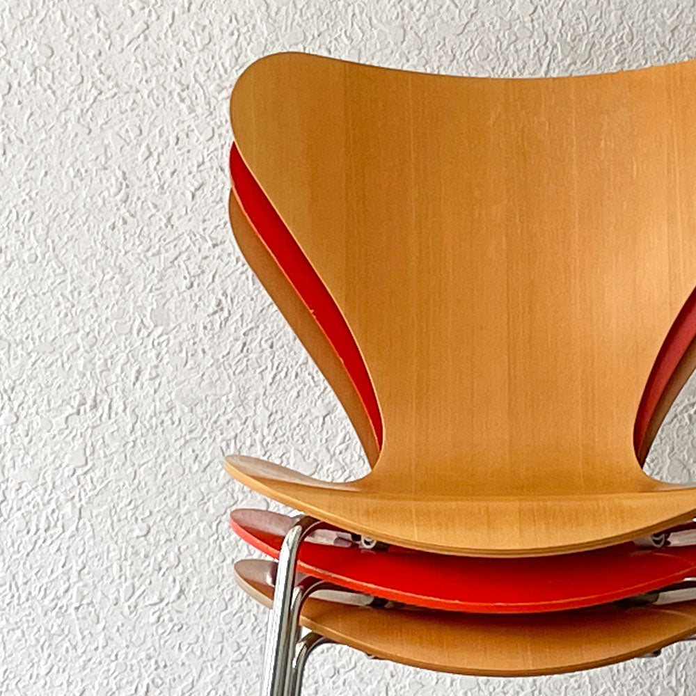 フリッツハンセン Fritz Hansen セブンチェア 3脚 ナチュラルビーチ ラッカー オレンジ スタッキング アルネ・ヤコブセン デンマーク 北欧家具～語るビンテージ、微笑むナチュラル～