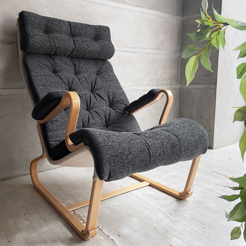 天童木工 Tendo ハイバックチェア ラウンジチェア ヘッドレスト 肘付き M-0562WB-NT グレー系ファブリック ブルーノ・マットソン Bruno Mathsson ～日本と北欧の美学が生んだ美しさと快適性～