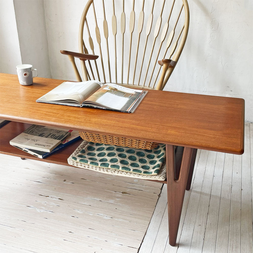 デンマークビンテージ Danish Vintage チーク材 コーヒーテーブル ローテーブル センターテーブル ラタンカゴ付き 北欧家具～美しい機能性と造形～