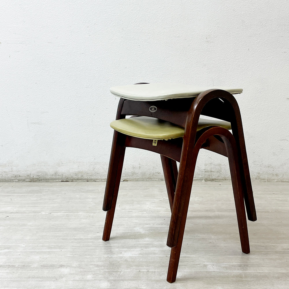 【祖師ヶ谷大蔵店】秋田木工 Akimoku ビンテージ 剣持スツール No.202 PVCレザー スタッキングスツール 剣持勇 ジャパニーズモダン 買取させていただきました。