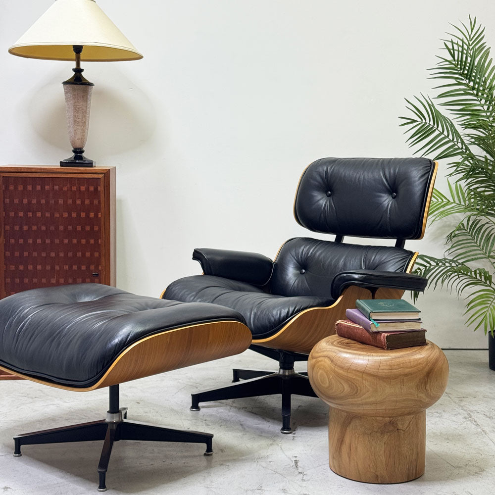 ハーマンミラー Herman Miller イームズラウンジチェア＆オットマン ブラックレザー ウォールナット C&Rイームズ ミッドセンチュリー ～流線の褥～