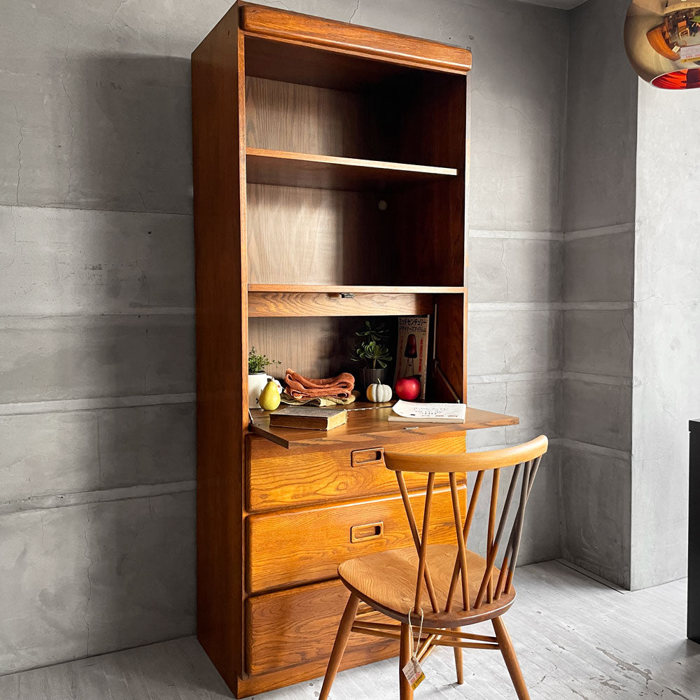 テイラー・ラムジー TAYLOR-RAMSEY ライティングビューロー シェルフ チェスト デスク オーク材 ライト付 抽斗3杯 USビンテージ～3つの要素が合体～