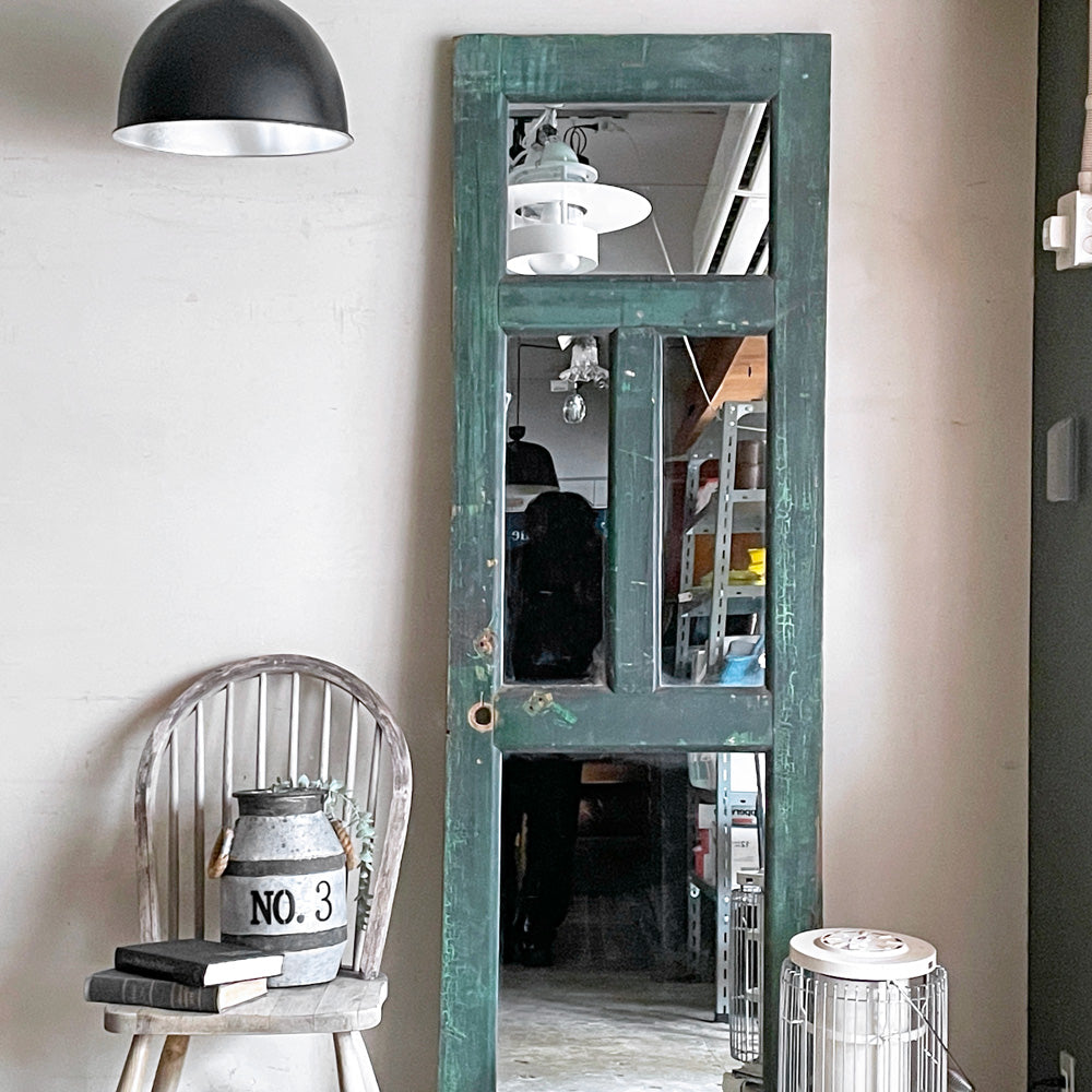 エイチピーデコ H.P.DECO ビンテージ ペインテッド 木製ドア ミラー 姿見 鏡 グリーン H.P.FRANCE シャビーシック レトロ 店舗什器 Vintage ～ ドアの向こうに ～