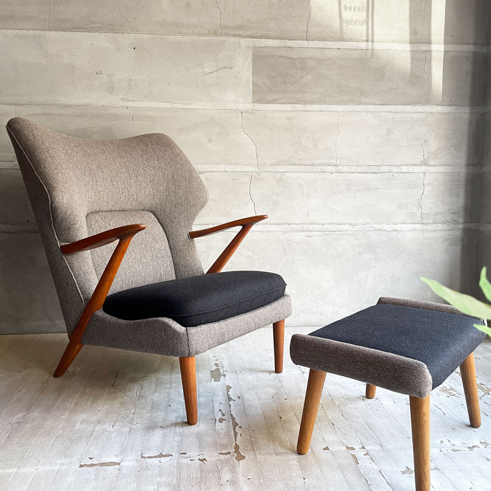 Slagelse Møbelvær社 モデル 221 Model 221 ラウンジチェア & オットマン カート・オルセン Kurt Olsen イージーチェア チーク材×オーク材 北欧ビンテージ 希少～新しい可能性に夢ふける～