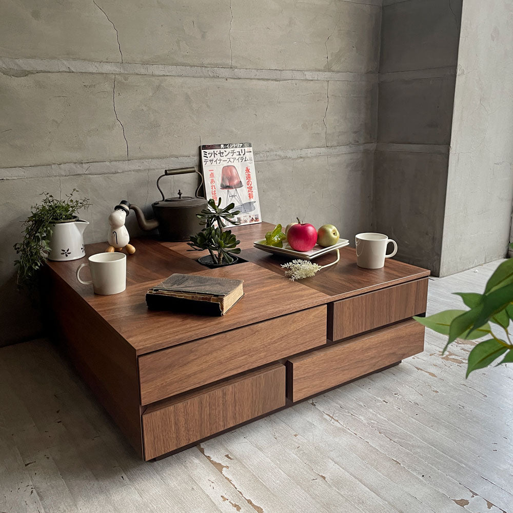 ニッポネア NIPPONAIRE アトリⅡ センターテーブル ローテーブル 引き出し付き 5ドロワー ウォールナット材 関家具～リビングの魔法の四角～