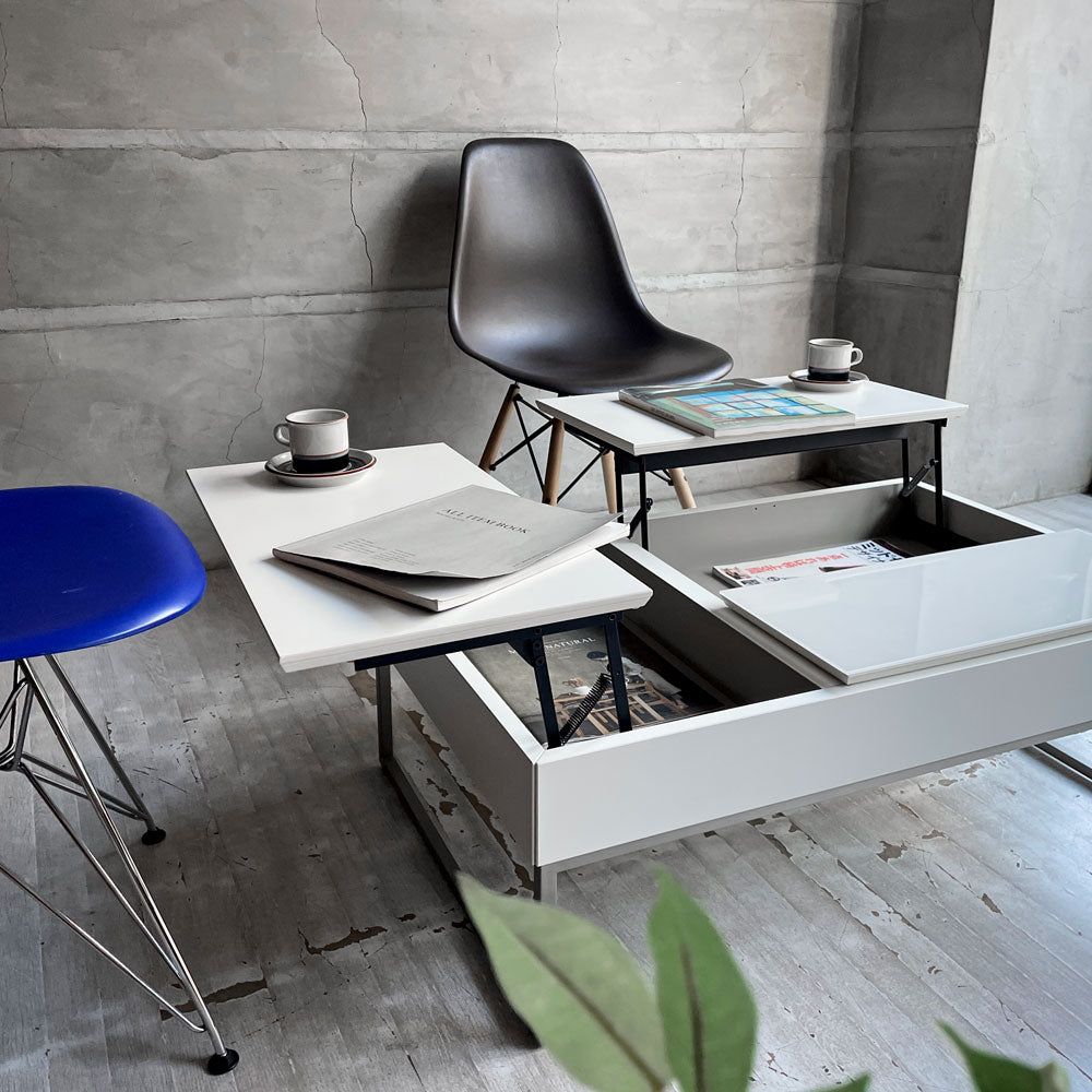 ボーコンセプト BoConcept シヴァ Chiva コーヒーテーブル 天板リフトアップ 収納スペース付 W88cm マットホワイト ガラス天板 廃番カラー 北欧モダン デンマーク～シヴァ！トランスフォーム！！～