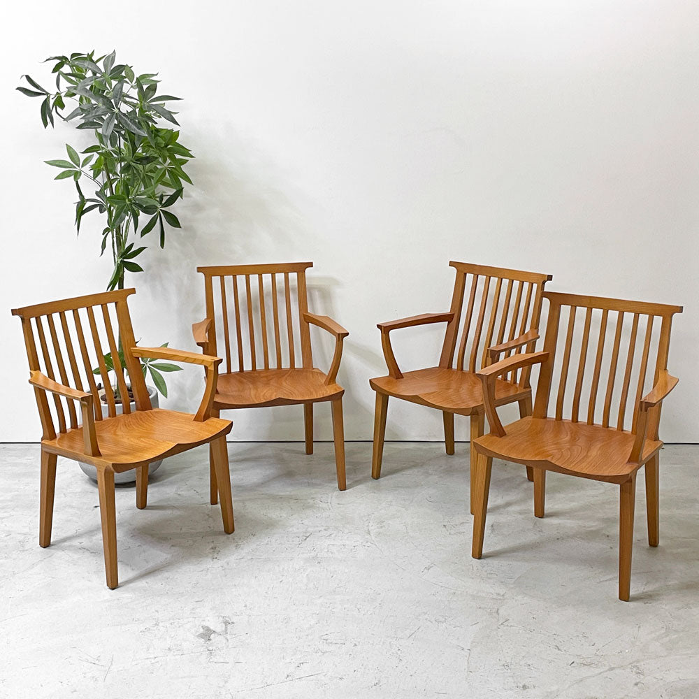 【祖師ヶ谷大蔵店】家具蔵 KAGURA ゼン ZEN ダイニングチェア アームチェア ケヤキ材 無垢材 板座 座繰り加工 国産家具 4脚 買取させていただきました。