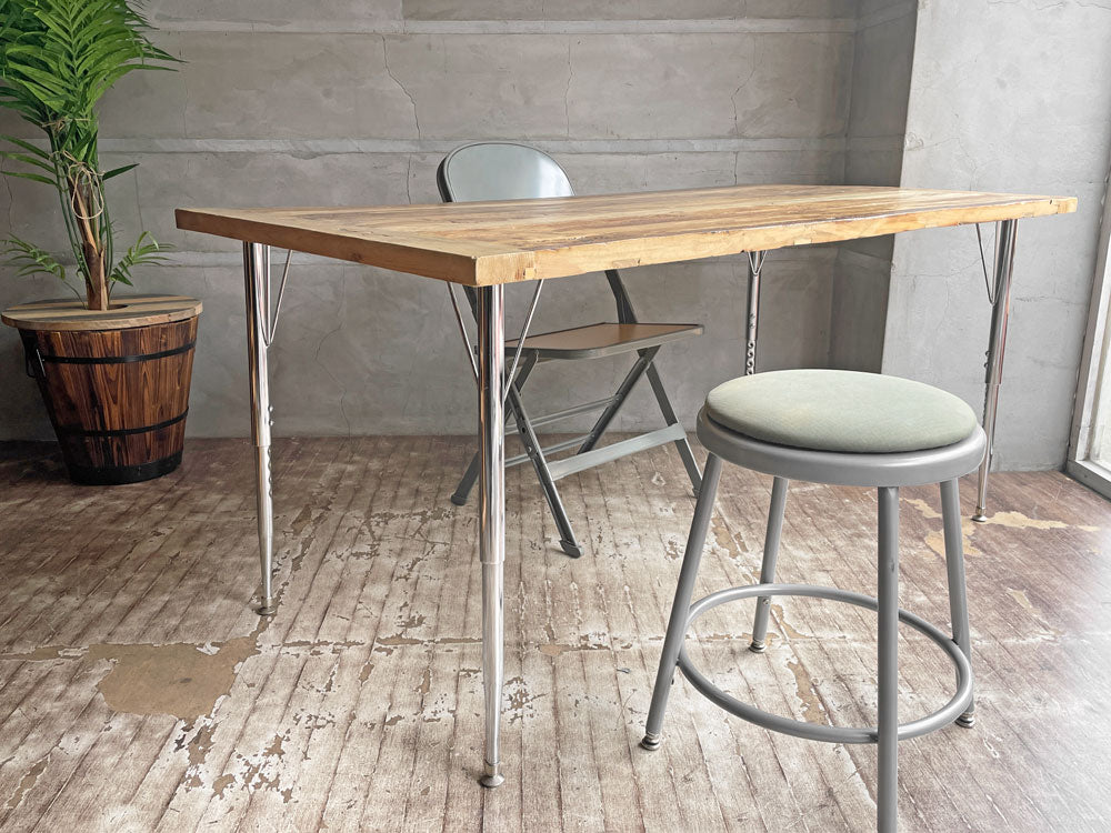 インダストリアル ダイニングテーブル ワークテーブル 古材天板 × エブコ EBCO アジャスタブル ヘイト テーパード レッグス DIY パシフィックファニチャーサービス PFS 取り扱い 中古品 買い取りしました。