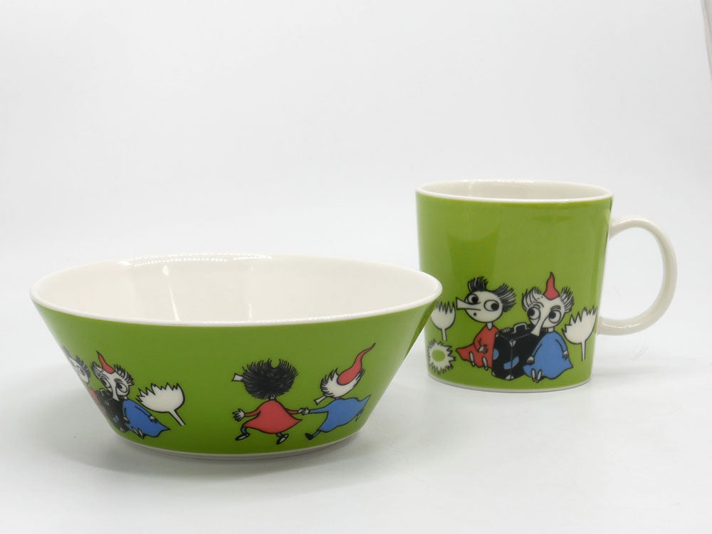 アラビア ARABIA ムーミン Moomin ボウル & マグカップ トフスランとビフスラン ライトグリーン 廃番 フィンランド 北欧食器  中古品 買い取りしました。