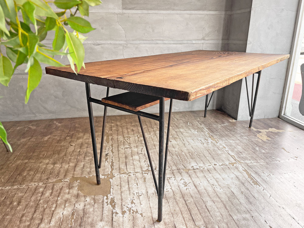 インダストリアル ダイニングテーブル 作業机 無垢材×鉄脚 アイアン 店舗什器 W180cm 中古品 買い取りしました。