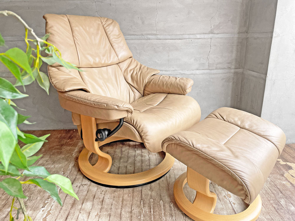 エコーネス EKORNES ストレスレスチェア Stressless レノ RENO リクライニングチェア＆オットマン Mサイズ サンドベージュ ノルウェー 中古品 買い取りしました。