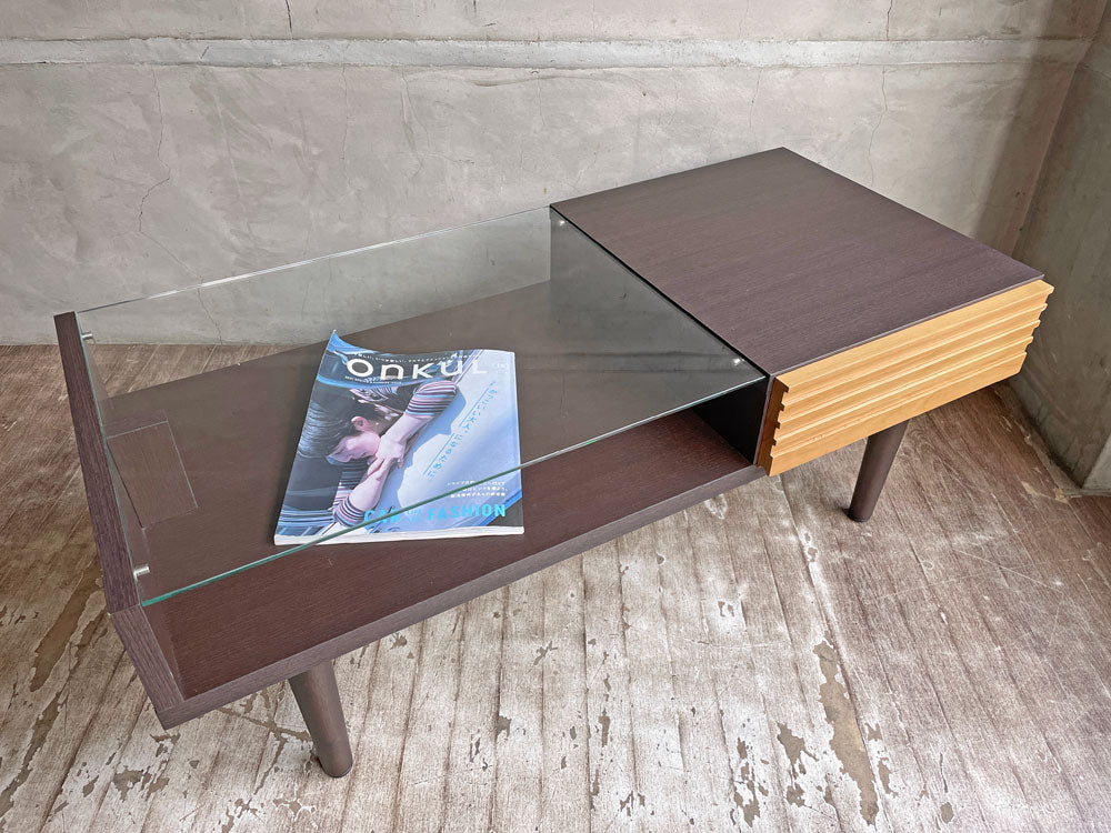 フランフラン Francfranc コーヒーテーブル センターテーブル ブラウン ガラストップ 抽斗1杯 バルス東京 BALS 中古品 買い取りしました。