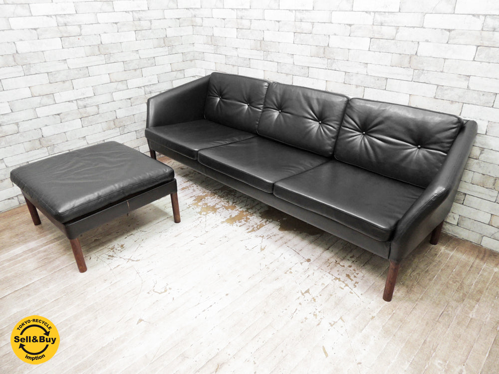北欧ビンテージ scandinavian vintage 3人掛け ソファ & オットマン セット ローズウッド PVCレザー 現状品 中古品 買い取りしました。