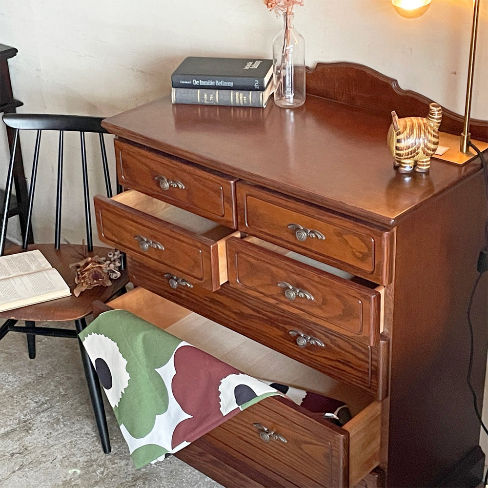 クラシカルデザイン オーク材 チェスト 5段抽斗7杯 ヨーロピアン アンティークスタイル ～ 憧れのクラシカル家具を、ちょうどよく ～