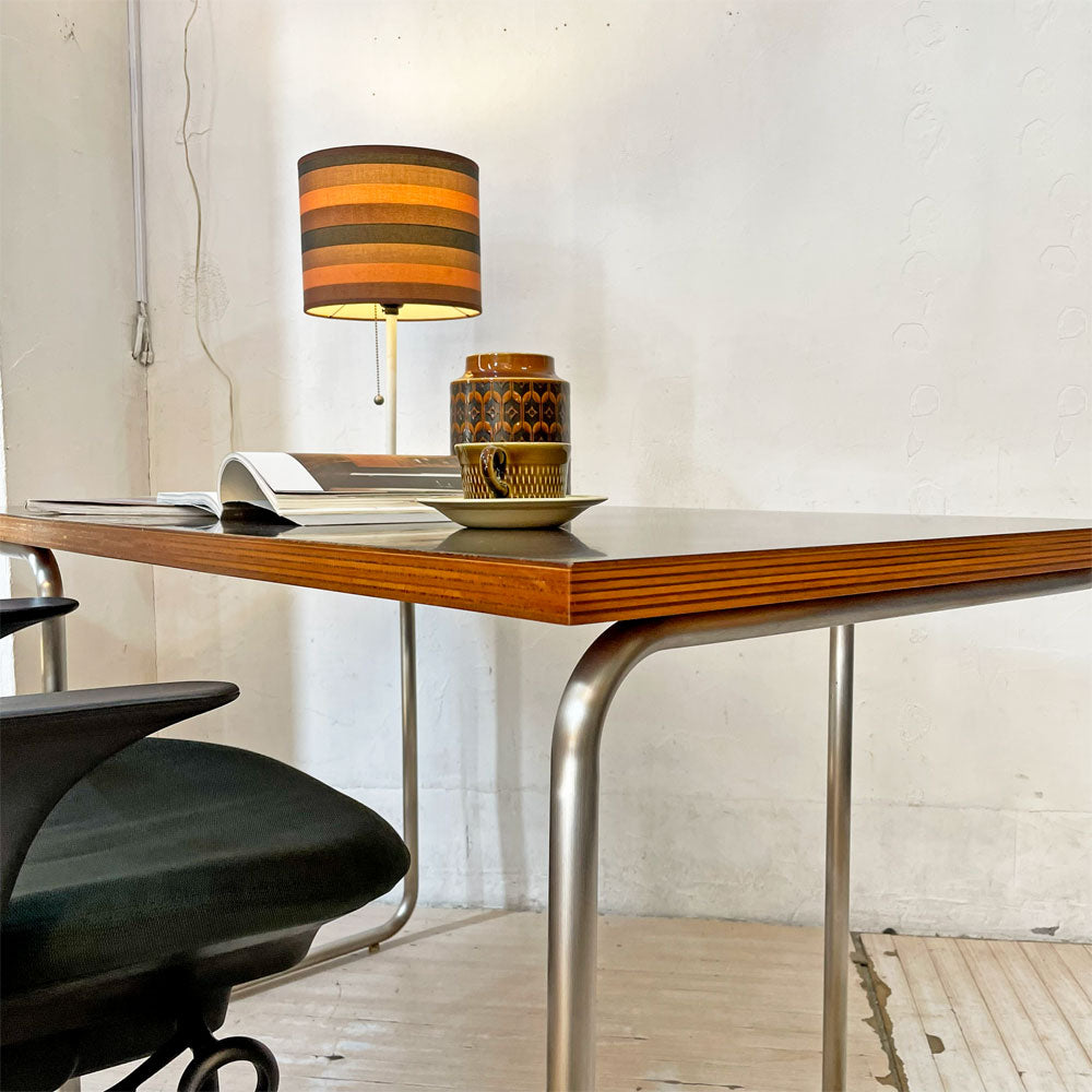 イデー IDEE 積層天板 × パイプ脚 ワークテーブル W120cm ダークブラウン ビンテージ ミッドセンチュリー インダストリアル ～現行品にはない表情と存在感を楽しむ一台～