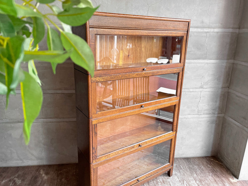 UKビンテージ UK Vintage スタッキングブックケース オーク材×マホガニー材 ガラスキャビネット ディスプレイケース フラップ扉 英国家具 中古品 買い取りしました。