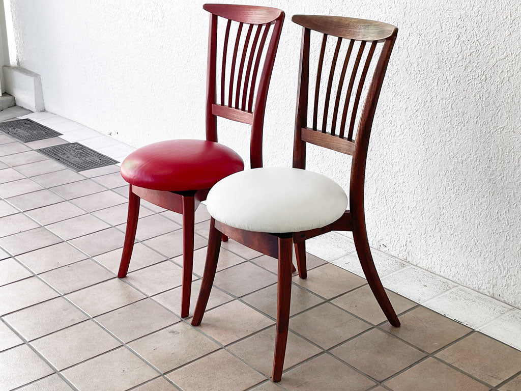 BC工房 ダイニングチェア 回転座面 ハイバック チーク 無垢材 本革 計2脚  中古品 買い取りしました。