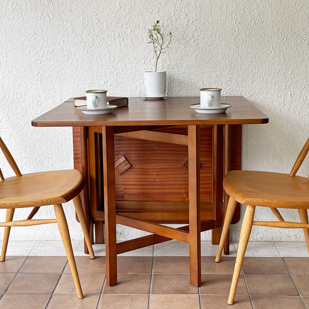 ジェンティーク Jentique ゲートレッグ テーブル gate leg table チーク材 スクエア クロスレッグ バタフライテーブル UKビンテージ 英国家具　～玩具職人のこだわり～