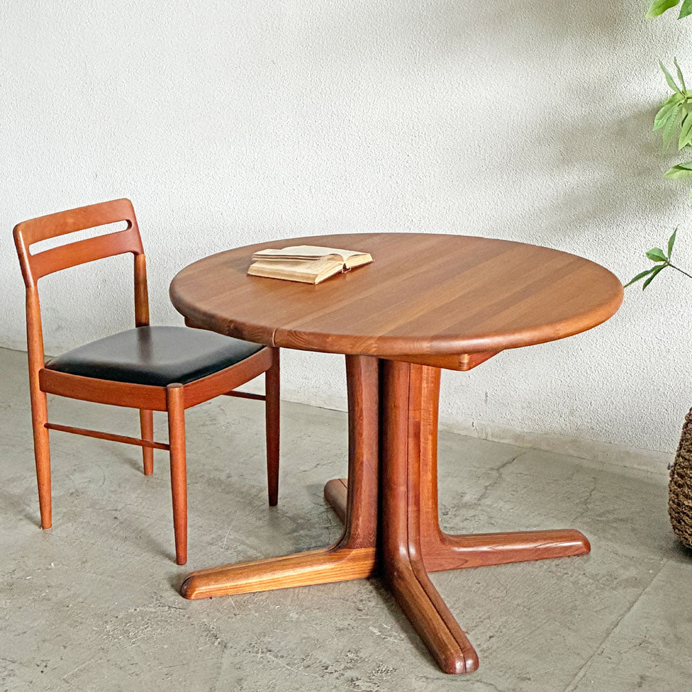 【登戸BASE店】デューロン dyrlund 伸長式 ラウンド ダイニングテーブル チーク無垢材 追加天板欠品 北欧家具 デンマークビンテージ  買取させていただきました。