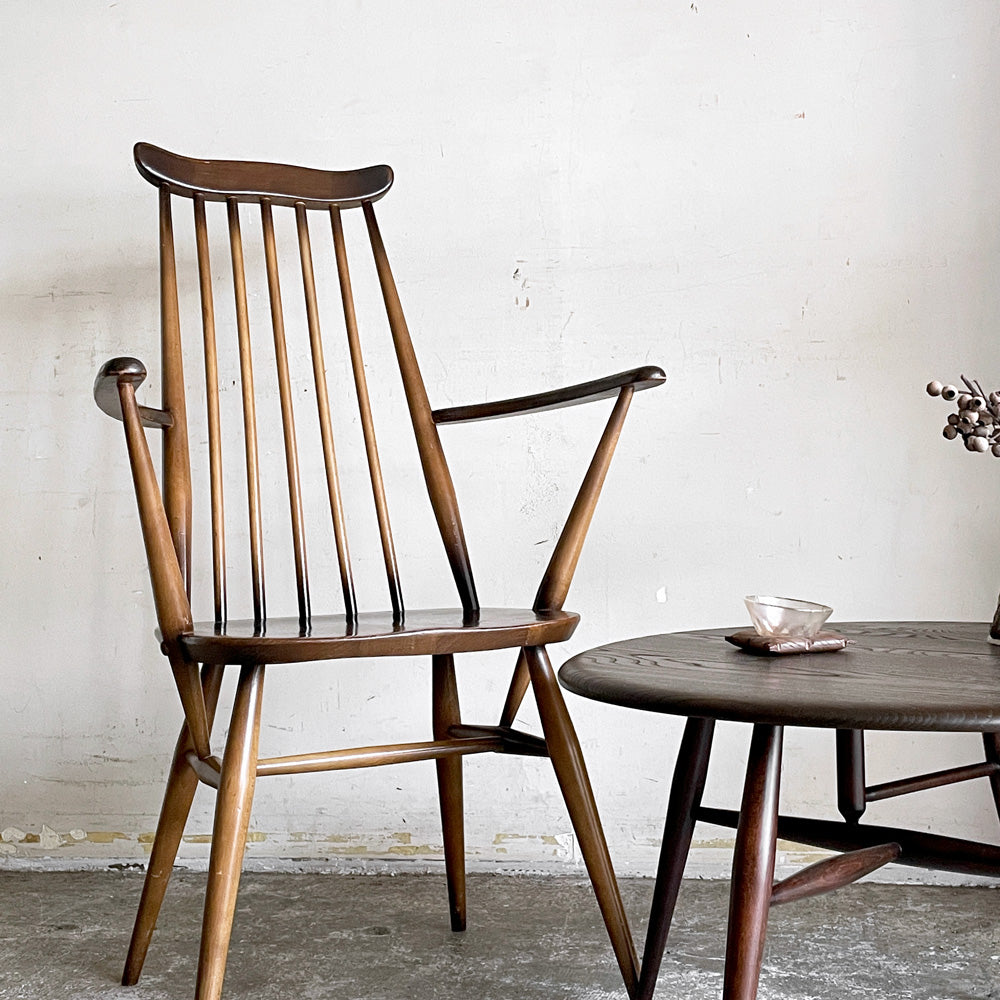 アーコール Ercol ゴールドスミス ダイニングチェア アームチェア コロニアル ハイバック エルム材 ダークブラウン UKビンテージ 英国 ～ 普段使いのアーコール ～