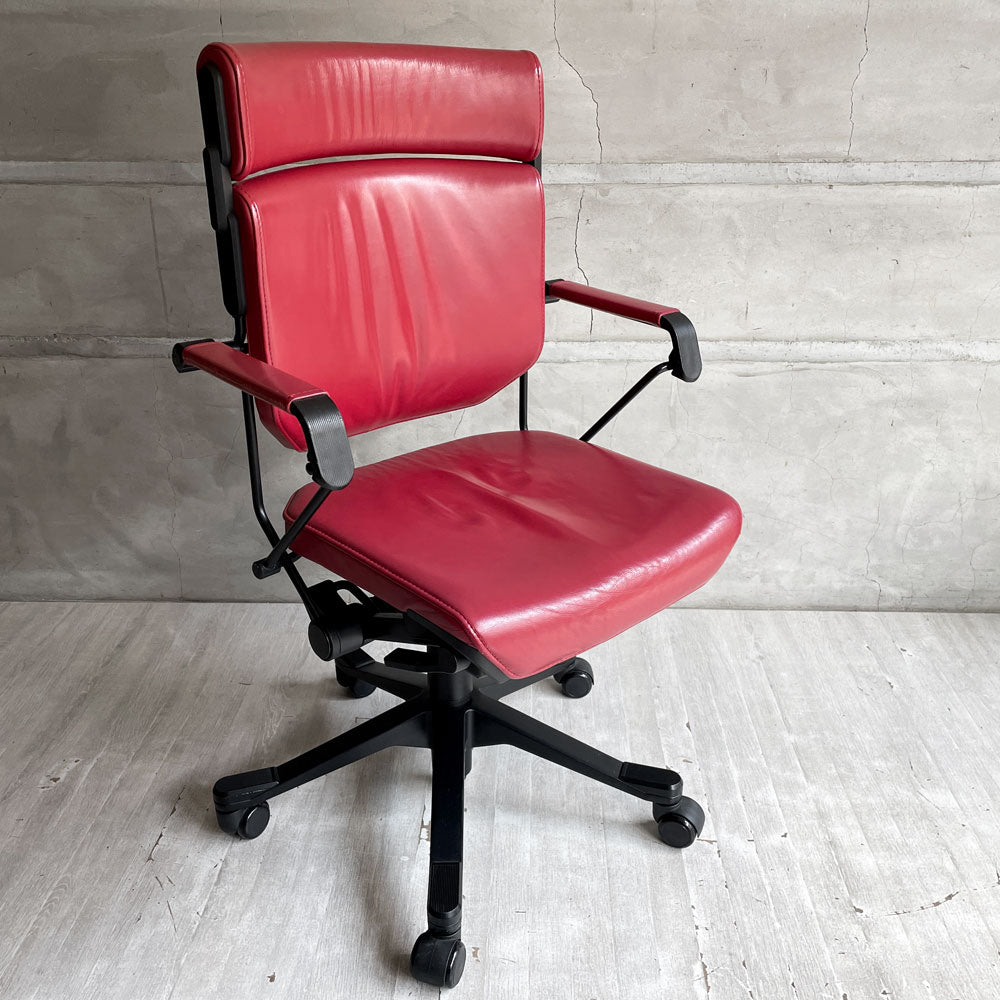 【学芸大学店】ジロフレックス giroflex ハイバックアームチェア giroflex 33 オフィスチェア デスクチェア シート昇降 5本脚 レザー 本革 ワインレッド系 スイス製 買取させていただきました。