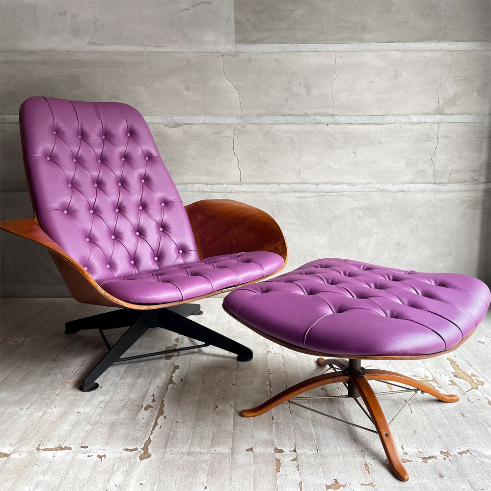 プライクラフト PLYCRAFT ミスターチェア Mr. Chair オットマン付 ウォールナット材 合皮 パープル シート張替済 USビンテージ ミッドセンチュリー ～すべてを兼ね備えた「Mr. Chair」 ～