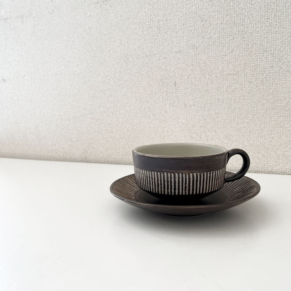 【経堂店】BR denmark アマゾナス Amazonas ティーカップ＆ソーサー C/S ブラウン ストライプ柄 イェテ・ヘレロエ デンマーク 北欧ビンテージ 買取させていただきました。