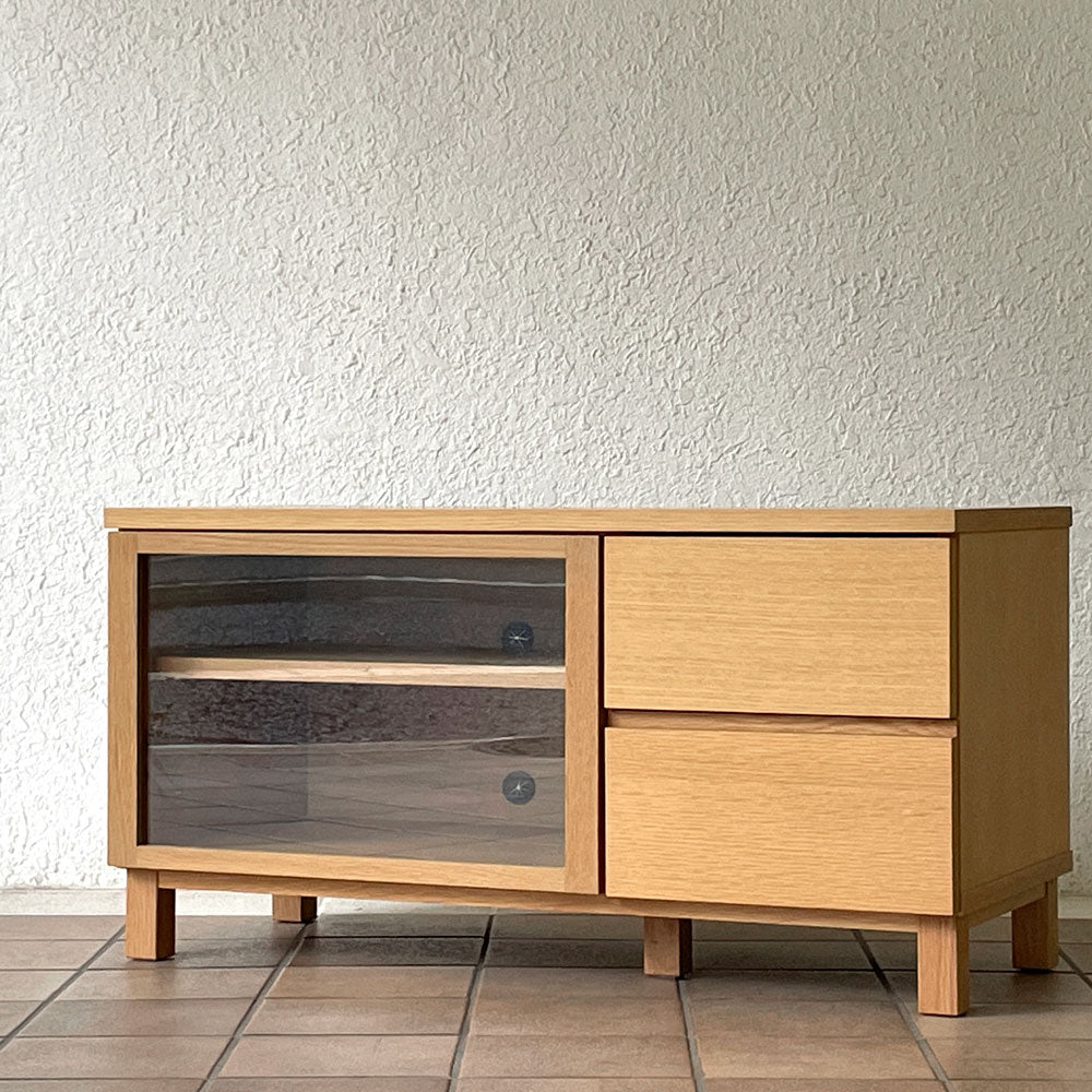 【用賀店】無印良品 MUJI オーク材 AVラック AVボード テレビ台 ガラス扉 フラップ扉 抽斗2杯 W90cm 廃番 ナチュラルデザイン 買取させていただきました。