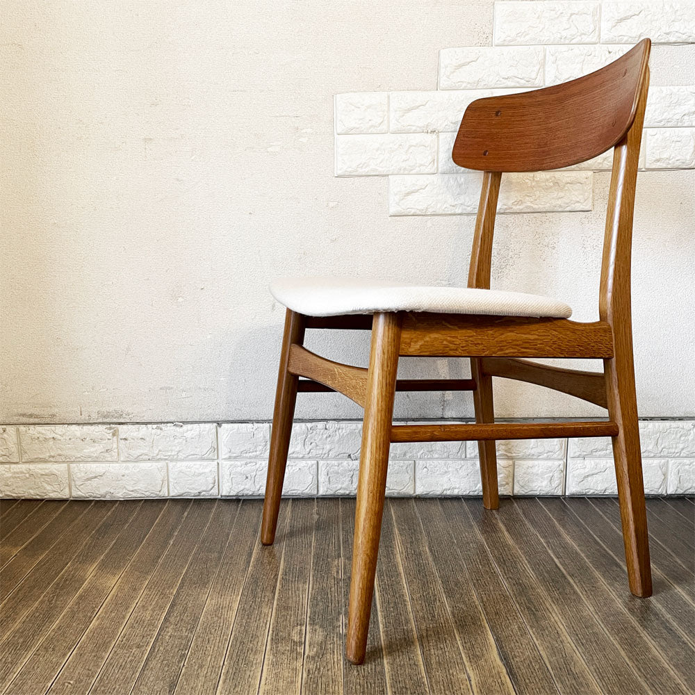 【経堂店】デンマークビンテージ Danish Vintage チーク材×オーク材 ダイニングチェア ファブリック座面 オフホワイト系 北欧家具 talo取扱 買取させていただきました。