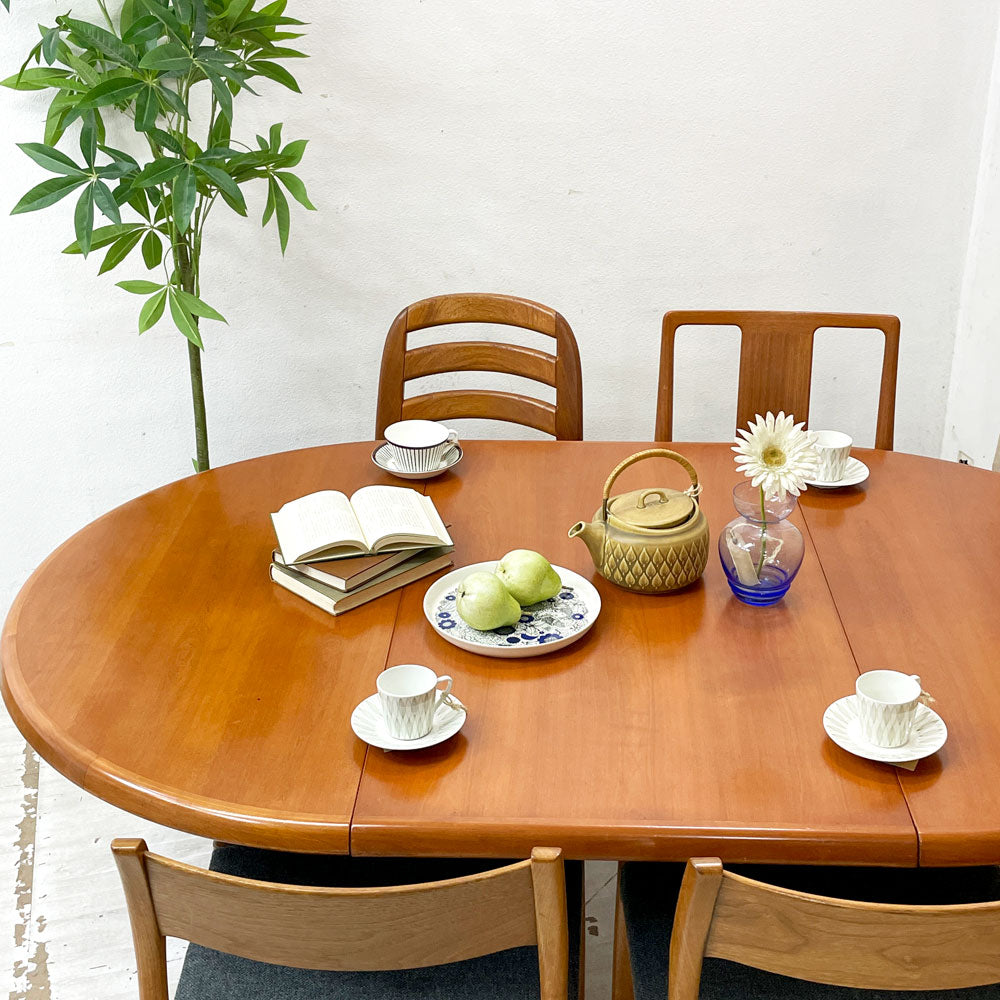 CJ ROSENGAARDEN エクステンション ダイニングテーブル ラウンド チーク材 W110～168.5cm 伸長式 アジャスター デンマークビンテージ 北欧家具 ～家族と過ごす和みの時間～