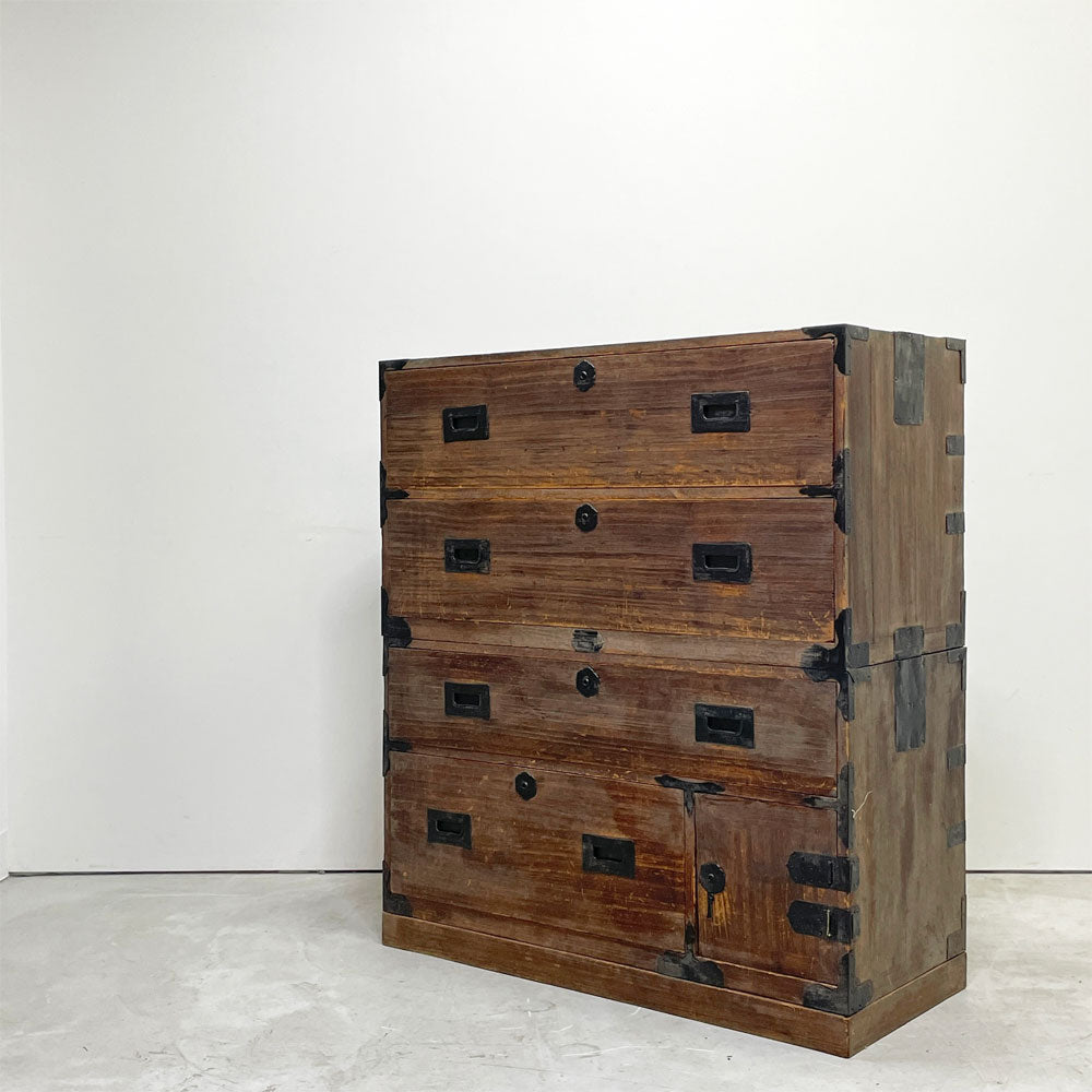 【祖師ヶ谷大蔵店】大正期 桐箪笥 重ね 4杯抽斗 古家具 時代箪笥 W92.5cm ジャパンビンテージ Vintage 日本家具 鍵欠品 買取させていただきました。