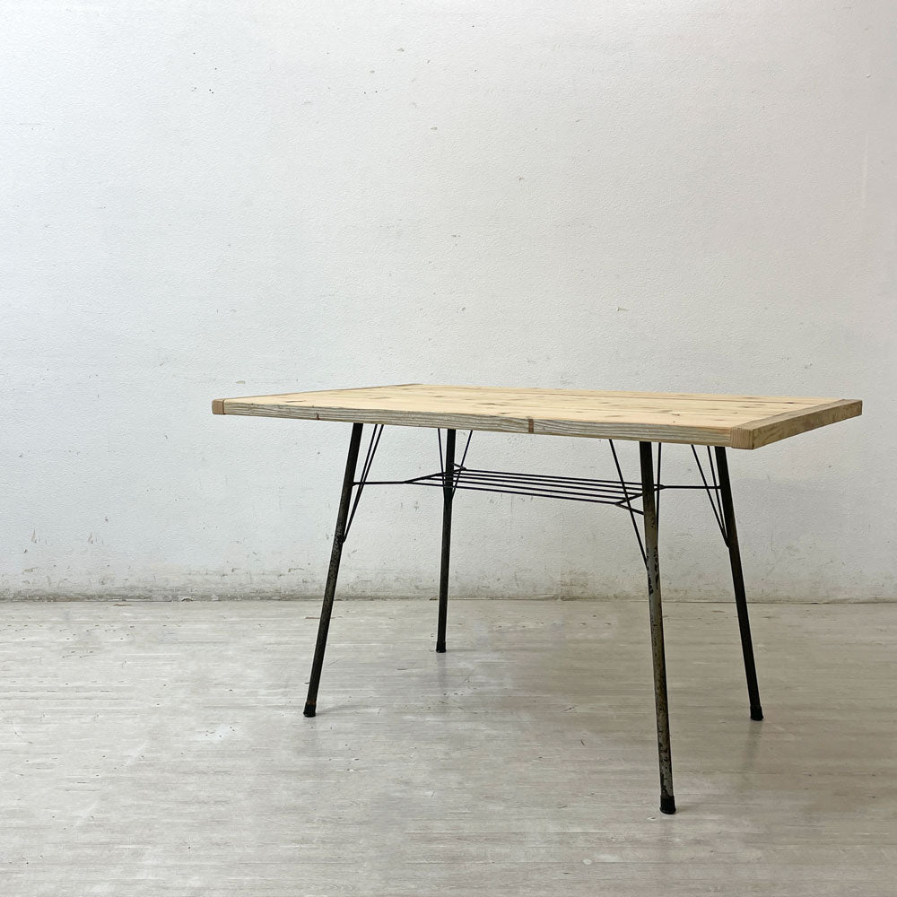 【祖師ヶ谷大蔵店】ジャパンビンテージ Japan Vintage 木製天板×古い鉄脚 ダイニングテーブル リメイク家具 ナチュラル インダストリアルデザイン 買取させていただきました。