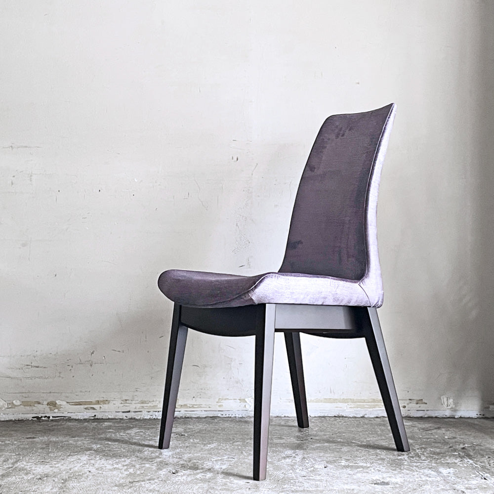 【自由が丘店】カワジュン KAWAJUN ドリディナチェア DORIDINA CHAIR ダイニングチェア ダークブラウンフレーム ファブリック パープル モールドウレタン モダンデザイン 買取させていただきました。