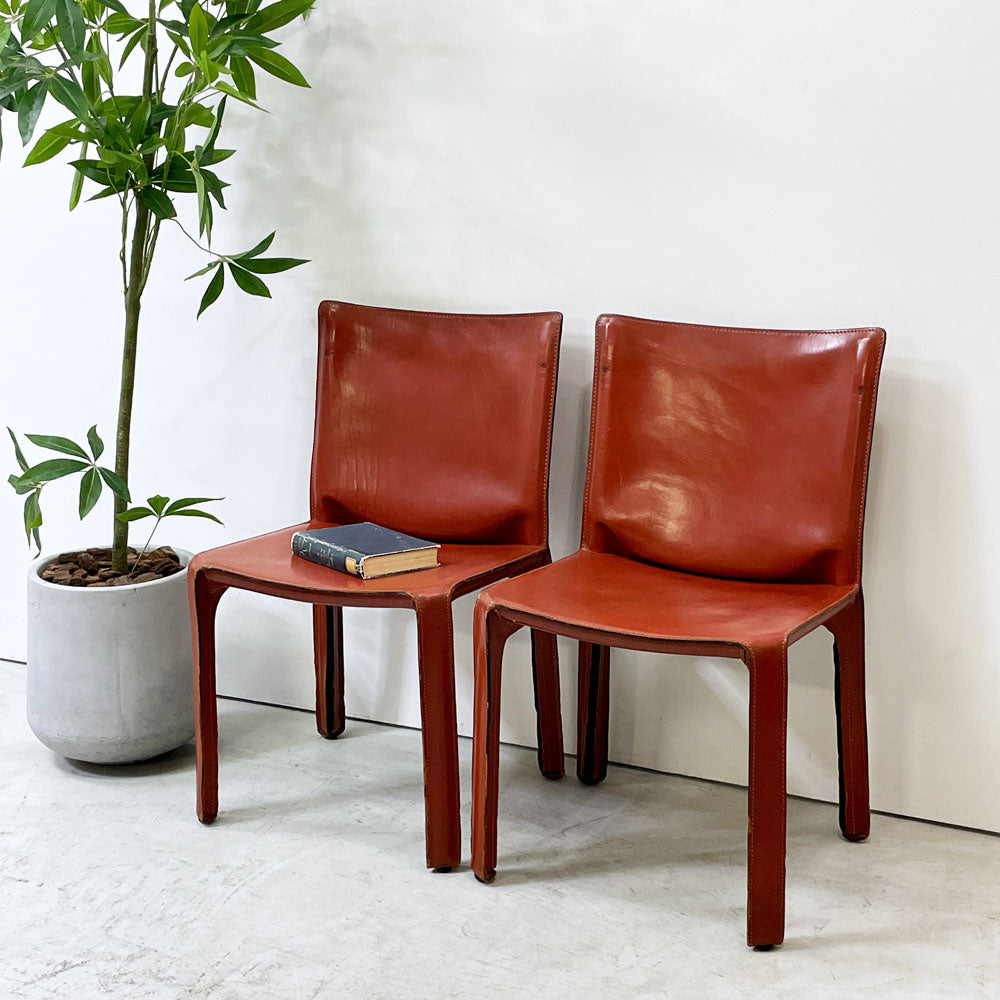 カッシーナ Cassina キャブチェア 412 CAB CHAIR アームレス 最高級本革 赤茶 マリオ・ベリーニ MoMA 永久展示品 イタリアモダン ～記憶のドレス～