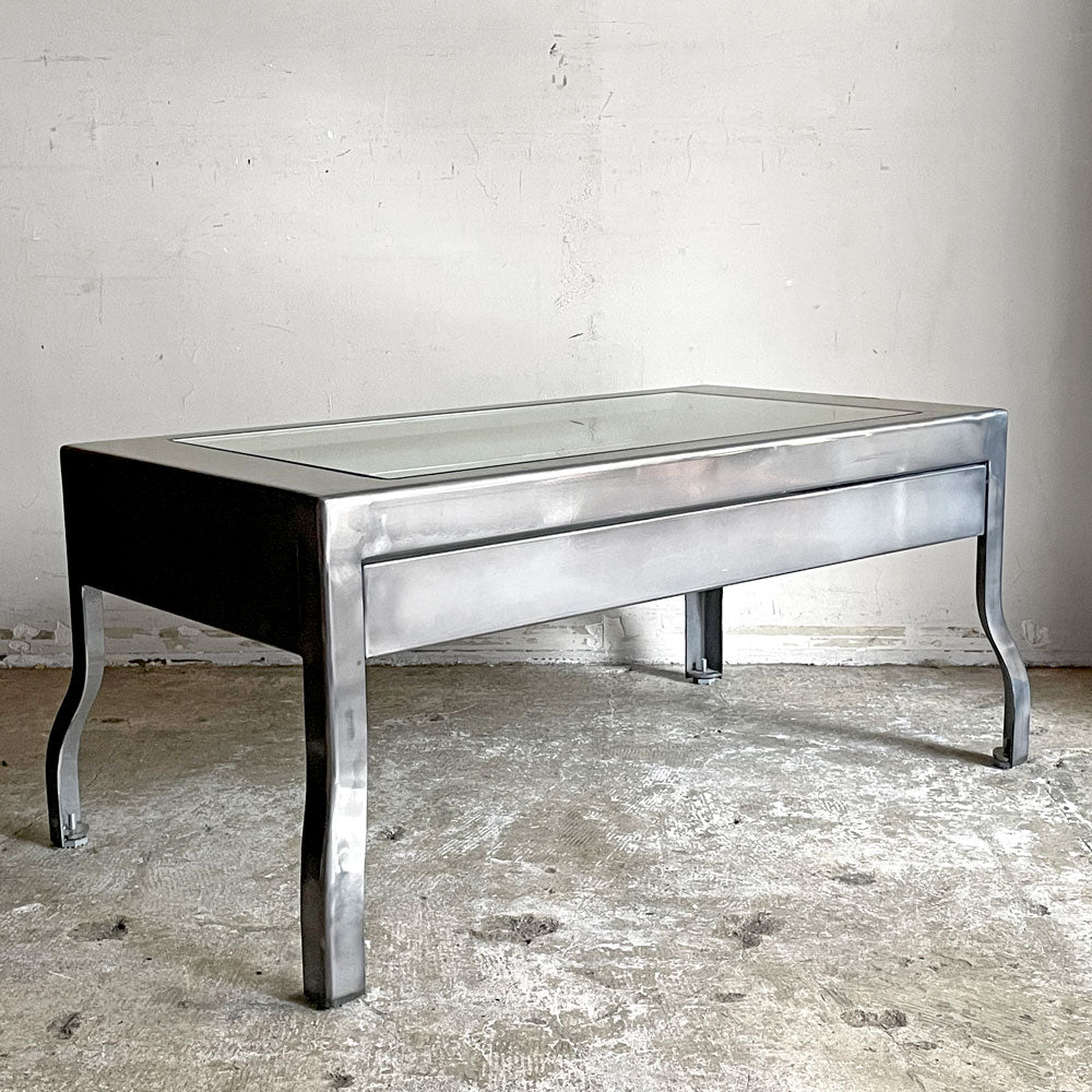 【自由が丘店】ダルトン DULTON ローテーブル LOW TABLE 90 RAW スチール ガラス天板 抽斗1杯 コーヒーテーブル W90cm インダストリアル 買取させていただきました。