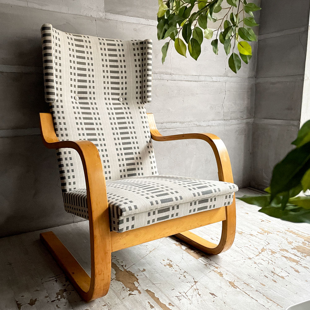 アルテック artek 401 アームチェア ラウンジチェア バーチ材 カンチレバー ヨハンナグリクセン Nereus生地 アルヴァ・アアルト 北欧 フィンランド ビンテージ ～内なる強さが宿る。フィンランドの精神「SISU」を体現する名作チェア～